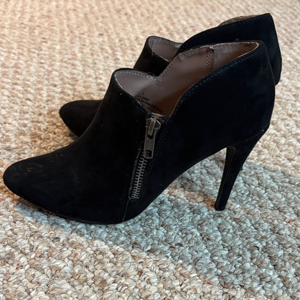 Black suede ankle booties heels 7